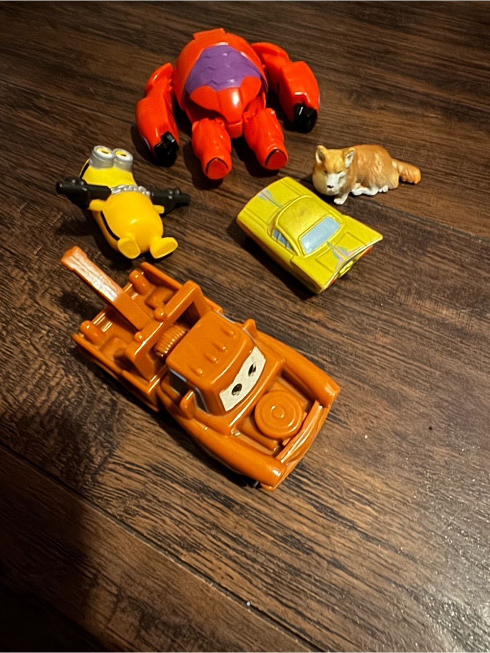 Disney Orange Tow Truck Toy with Yellow Car and Red Robot Figures